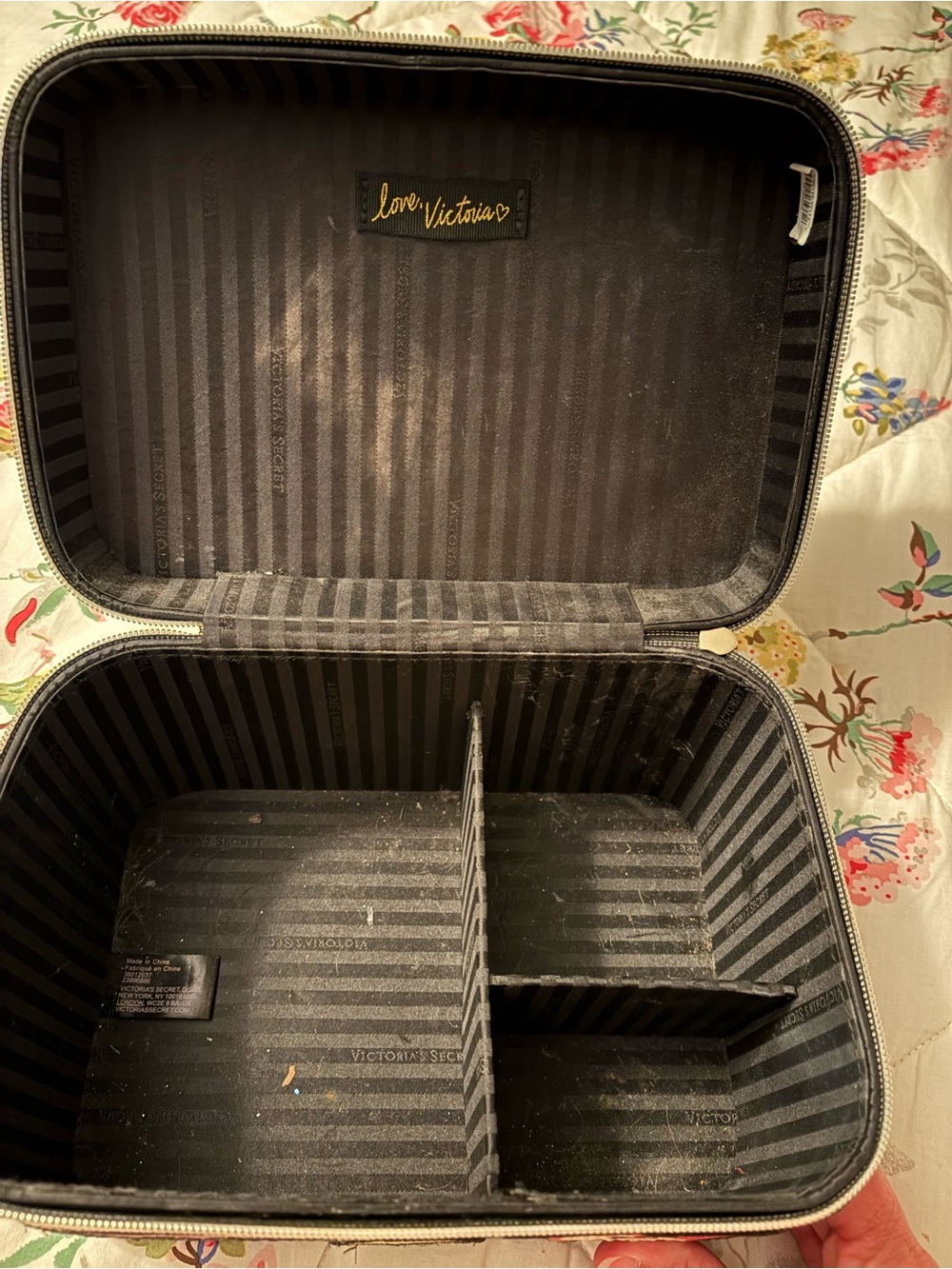 Victoria's Secret Black Travel Cosmetic Case with Red Heart Patch